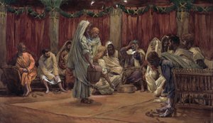 Jezus myjący stopy uczniów, ilustracja do życia Chrystusa, ok. 1886-94 (toaleta i gwasz na tekturze) autorstwa James Jacques Joseph Tissot