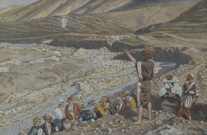 Św. Jan Chrzciciel widzi Jezusa z daleka, ilustracja z Życia Pana naszego Jezusa Chrystusa (wc nad grafitem na papierze) autorstwa James Jacques Joseph Tissot