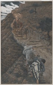 Św. Piotr i św. Jan idą z daleka, ilustracja z Życia Pana naszego Jezusa Chrystusa, 1886-94 (wc nad grafitem na papierze) autorstwa James Jacques Joseph Tissot