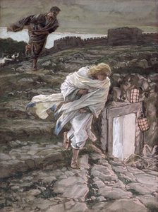Św. Piotr i św. Jan biegną do grobu, ilustracja do Życia Chrystusa, ok. 1886-94 (toaleta i gwasz na tekturze) autorstwa James Jacques Joseph Tissot