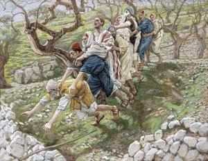 Ślepy prowadzący ślepych, ilustracja do Życia Chrystusa, ok. 1886-94 (toaleta i gwasz na tekturze) autorstwa James Jacques Joseph Tissot