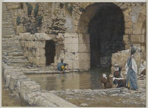 Ślepiec myje się w sadzawce Siloam, ilustracja z Życia naszego Pana Jezusa Chrystusa, 1886-96 (wc nad grafitem na papierze) autorstwa James Jacques Joseph Tissot