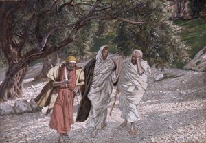 Uczniowie na drodze do Emaus, ilustracja do Życia Chrystusa, ok. 1884-96 (toaleta i gwasz na tekturze)