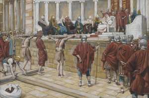 Sąd nad Gabbatą, ilustracja z Życia Pana naszego Jezusa Chrystusa, 1886-94 (wc nad grafitem na papierze) autorstwa James Jacques Joseph Tissot