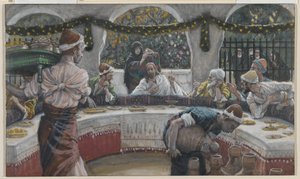 Posiłek w domu faryzeusza, ilustracja z Życia Pana naszego Jezusa Chrystusa (wc nad grafitem na papierze) autorstwa James Jacques Joseph Tissot