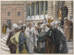 Pieniądz hołdowy, ilustracja z Życia naszego Pana Jezusa Chrystusa, 1886-94 (wc nad grafitem na papierze) autorstwa James Jacques Joseph Tissot