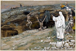 Dwóch mężczyzn opętanych przez nieczyste duchy, ilustracja do Życia Chrystusa, ok. 1884-96 (toaleta i gwasz na tekturze) autorstwa James Jacques Joseph Tissot