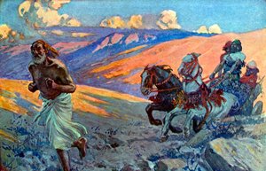 Eliasz biegnie przed rydwanem Achaba - Biblia