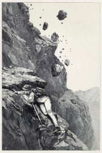 Kanonada na Matterhorn, z Wyścigów wśród Alp w latach 1860 - 69, wyd. 1871 autorstwa James Mahoney