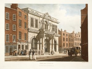 Tholsel, Dublin, 1798 (ręcznie barwiony grawer) autorstwa James Malton