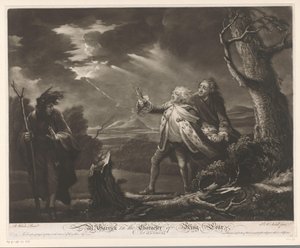 David Garrick jako Król Lear z hrabią Kentu i Edgarem przebranym za Toma w burzliwym krajobrazie Pan. Garrick w postaci króla Leara (tytuł na obiekcie)