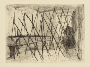 [76] Wrażenia z anulowanych płyt Whistlera - Skąpiec. autorstwa James Abbott McNeill Whistler