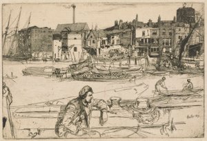 Black Lion Wharf, z zestawu Tamizy (seria szesnastu rycin przedstawiających sceny nad Tamizą i inne tematy) autorstwa James Abbott McNeill Whistler