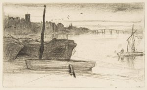 Most Chelsea i kościół autorstwa James McNeill Whistler