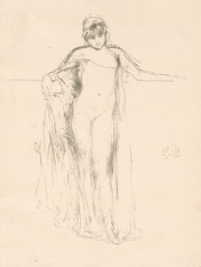 Model z drapowaniem, stojący autorstwa James McNeill Whistler