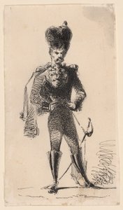 Huzar (recto) Człowiek z cylindrem i zabandażowaną głową (verso) autorstwa James Abbott McNeill Whistler