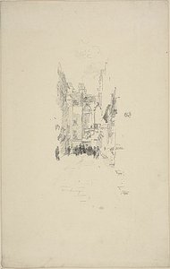 Mały Dziedziniec, Targi Sukien autorstwa James Abbott McNeill Whistler