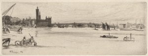 Stary most Westminster, z planu na Tamizie (seria szesnastu rycin przedstawiających sceny nad Tamizą i inne tematy) autorstwa James Abbott McNeill Whistler
