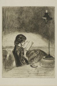 Czytanie przez Lamplight autorstwa James Abbott McNeill Whistler