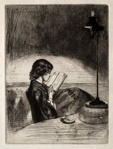 Czytanie przy świetle lampy autorstwa James McNeill Whistler