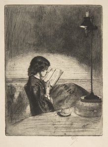Czytanie przy świetle lampy autorstwa James McNeill Whistler