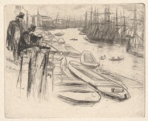 „Mały basen”, z cyklu „Temza” (seria szesnastu akwafort przedstawiających widoki nad Tamizą i inne motywy) autorstwa James McNeill Whistler