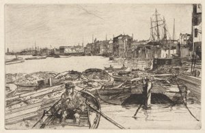 Basen, z zestawu Tamizy (Seria szesnastu rycin przedstawiających sceny nad Tamizą i inne tematy) autorstwa James Abbott McNeill Whistler