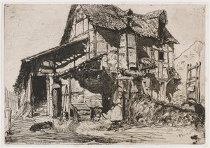 Niebezpieczna Kamienica. Jedna z dwunastu akwafort z natury (zestaw francuski) autorstwa James Abbott McNeill Whistler