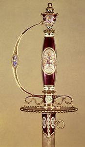 Rękojeść miecza podarowana pułkownikowi Jamesowi Hartleyowi (1745-99) przez Kompanię Wschodnioindyjską, ustawiona przez Jamesa Morisseta (ok.1766-c.1800) ok.1780 (złoto i emalia) autorstwa James Morisset