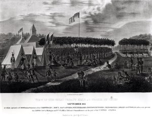 Widok Wielkiego Traktatu, który odbył się w Prairie du Chien, Wisconsin, wrzesień 1825, z „Teki Aborygenów”, 1825 autorstwa James Otto Lewis