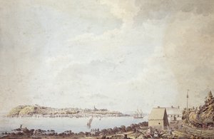 Widok z miasta Quebec, stolicy Kanady, zaczerpnięty z Ferry House po przeciwnej stronie rzeki, 3 października 1784 (pióro i atrament oraz akwarela na papierze) autorstwa James Peachey