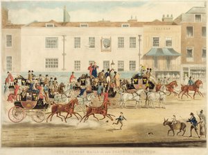 Poczta Północnego Kraju w The Peacock, Islington, 1838 r autorstwa James Pollard