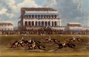 Grand Stand at Epsom Races, grafika Charlesa Hunta, 1836 (akwatinta) autorstwa James Pollard