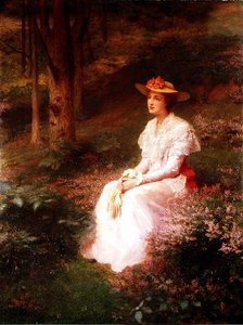 Elegancka dama siedząca w lesie autorstwa James R. Lee