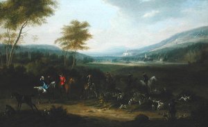 Polowanie w krajobrazie, ok. 1730 (olej na płótnie) autorstwa James Ross
