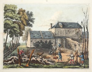 Zamek Hougoumont: pokazuje zmarłych chowanych po bitwie