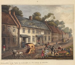 Kwatera główna księcia Wellingtona w wiosce Waterloo, z "Historycznej relacji z bitwy pod Waterloo", 1817 (akwatinta barwna)