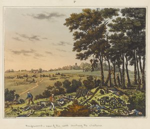 Hougoumont - widok na las otaczający zamek, z "An Historical Account of the Battle of Waterloo".
