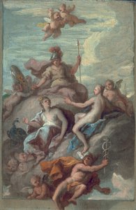 Juno, Minerwa i Wenus wysyłają Merkurego z Jabłkiem Niezgody, ok. 1718 r.