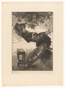 Młoda kobieta czyta w hamaku autorstwa James Tissot