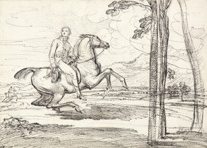 Jeździec w krajobrazie, prawdopodobnie studium dla „Theophilus Levett Fox Hunting in Wychnor Park” autorstwa James Ward