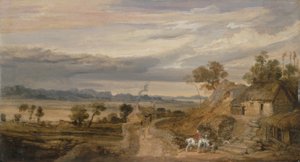 Pejzaż z chatami, ok.1802-07 (olej na desce) autorstwa James Ward