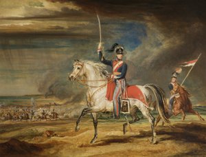 Sir John Leicester, Bt, Ćwicząc swój pułk Cheshire Yeomanry na piaskach w Liverpoolu, 1824 autorstwa James Ward