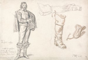 Studia postaci stojącej i buta, 1825 (grafit i sepia na papierze) autorstwa James Ward