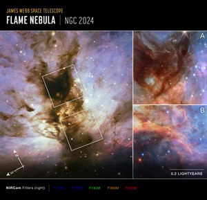 Mgławica Płomienna: obserwacje teleskopów Hubble’a i Webba (zdjęcie Compass) autorstwa James Webb Space Telescope (NASA)