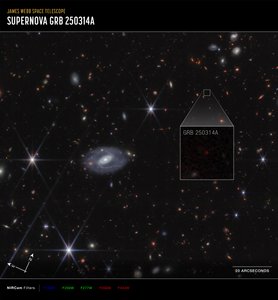 Powiększenie GRB 250314A (zdjęcie z kamery NIRCam satelity Compass) autorstwa James Webb Space Telescope (NASA)