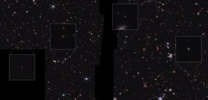 Galaktyki w polu CEERS (zdjęcie wykonane kamerą NIRCam) autorstwa James Webb Space Telescope (NASA)