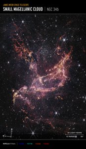 Dyski protoplanetarne w NGC 346 (zdjęcie wykonane kamerą NIRCam w trybie Compass) autorstwa James Webb Space Telescope (NASA)