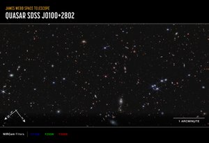 Quasar J0100+2802 (obraz z kompasu NIRCam) autorstwa James Webb Space Telescope (NASA)