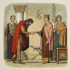 Henry upoważnia Dermoda do ściągania sił, 1170, od A Chronicle of England BC 55 do AD 1485, wyd. Londyn, 1863 r. autorstwa James William Edmund Doyle